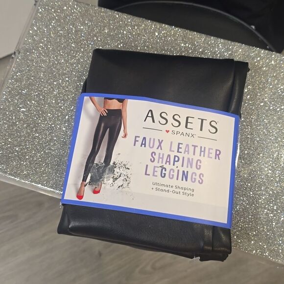 Assets By Spanx Faux Leather Shaping Leggings- Very Black - Picture 9 of 10
